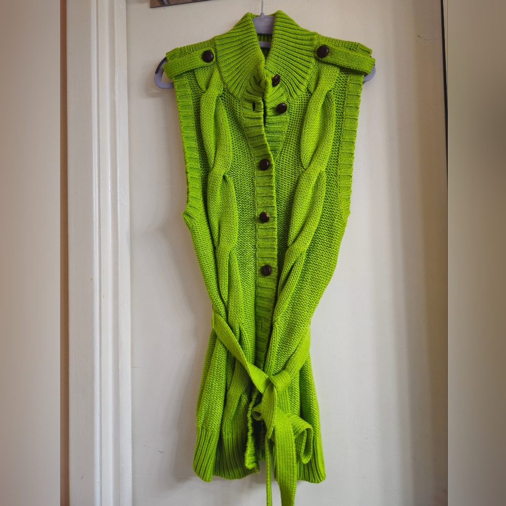 Peter Nygard Bright Green Cable Knit Sweater Vest